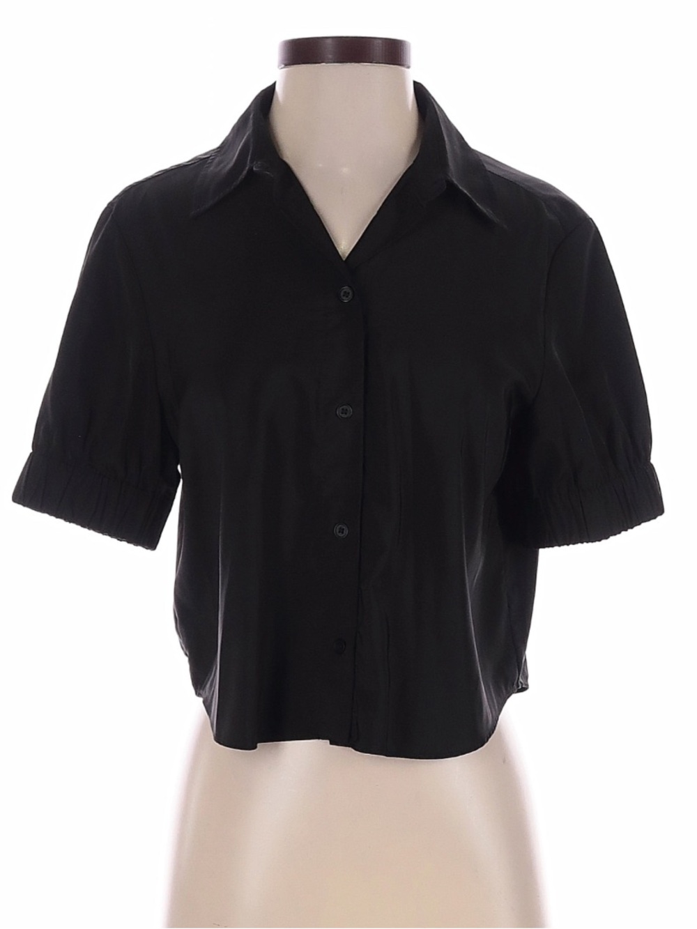 Zara Women’s Crop Black Short Sleeve Button-Up Shirt